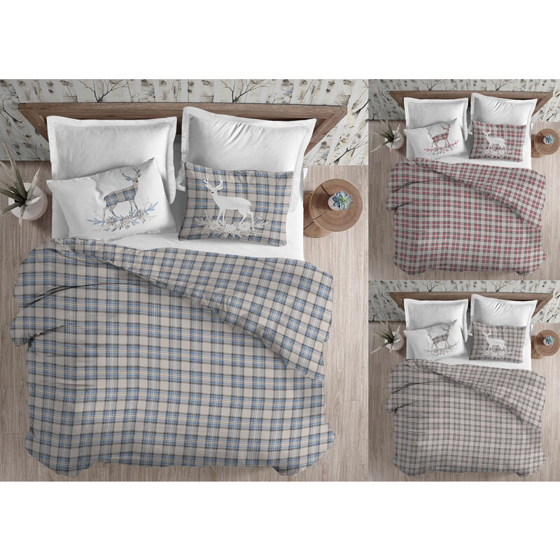 foto del prodotto copripiumino sacco piumone cotone flanella pensieri delicati dis. tartan cervo, misuramatrimonialecolorebeige