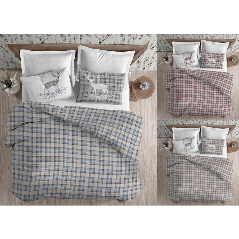 foto del prodotto copripiumino sacco piumone cotone flanella pensieri delicati dis. tartan cervo, misuramatrimonialecolorerosso
