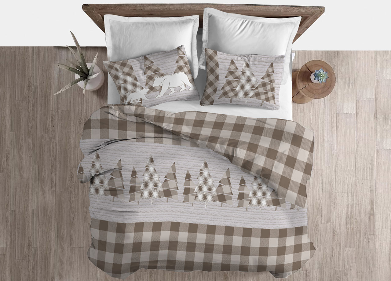 foto del prodotto copripiumino sacco piumone cotone flanella pensieri delicati disegno canada singolo beige