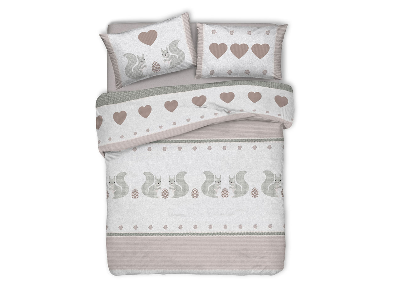 foto del prodotto copripiumino sacco piumone cotone flanella pensieri delicati scoiattolo matrimoniale beige
