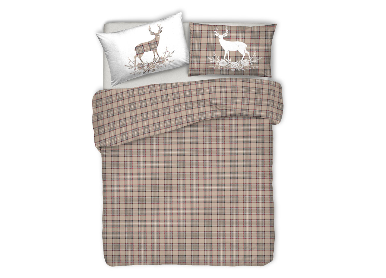 foto del prodotto copripiumino sacco piumone pensieri delicati 100 cotone dis. cervo tartan singolo beige