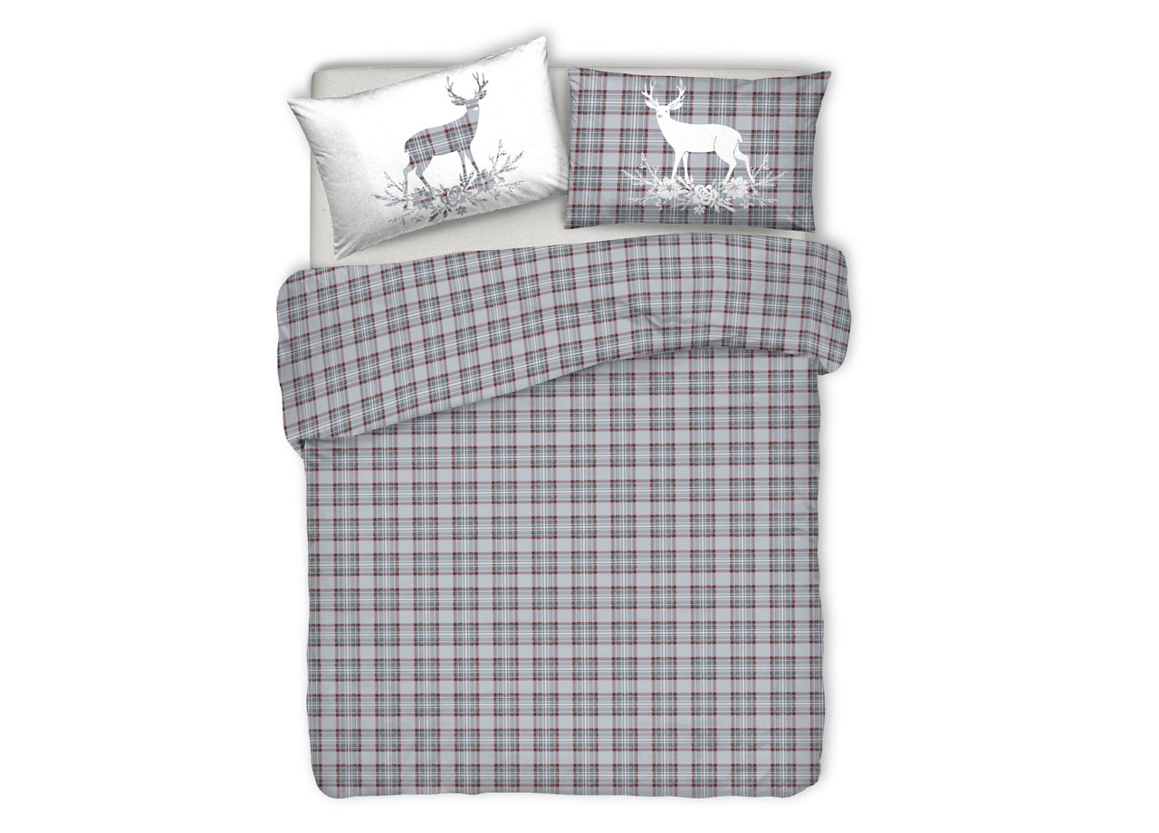 foto del prodotto copripiumino sacco piumone pensieri delicati 100 cotone dis. cervo tartan singolo grigio