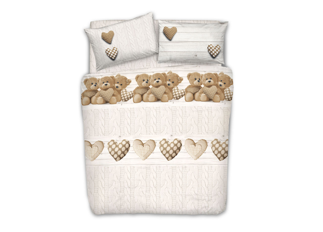 foto del prodotto copripiumino sacco piumone pensieri delicati 100 cotone dis. new orsetti - singolo - beige