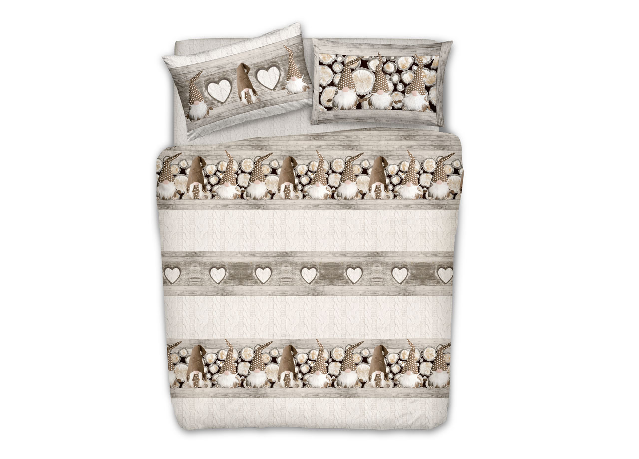 foto del prodotto copripiumino sacco piumone pensieri delicati 100 cotone disegno gnomi singolo beige