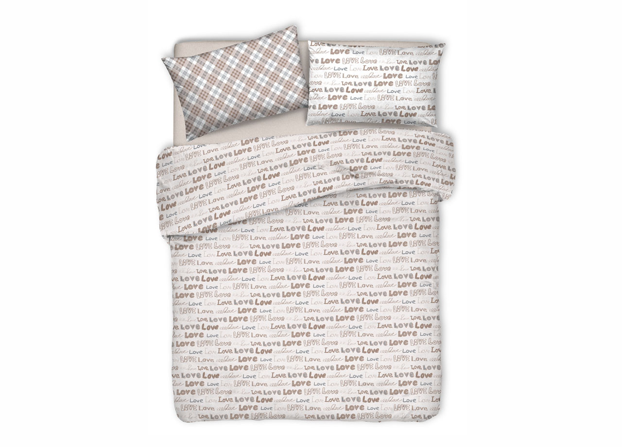 foto del prodotto copripiumino sacco piumone pensieri delicati 100 cotone disegno love love matrimoniale beige