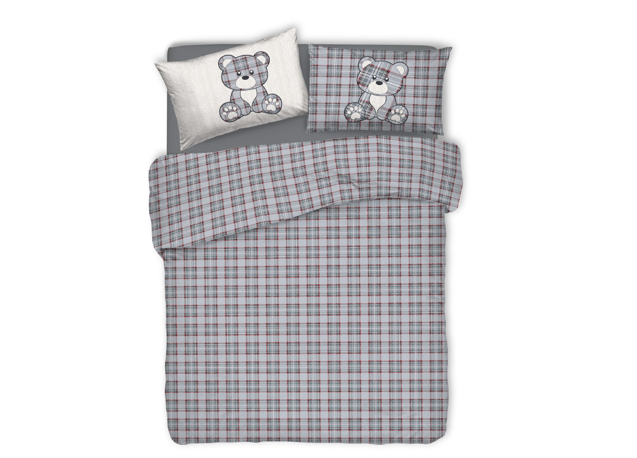 foto del prodotto copripiumino sacco piumone pensieri delicati 100 cotone orsetto tartan matrimoniale grigio