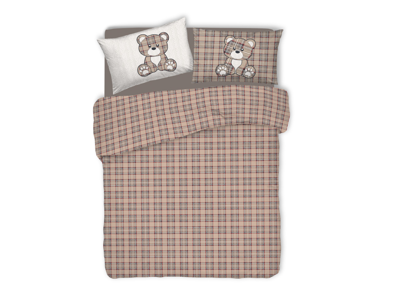 foto del prodotto copripiumino sacco piumone pensieri delicati 100 cotone orsetto tartan singolo beige