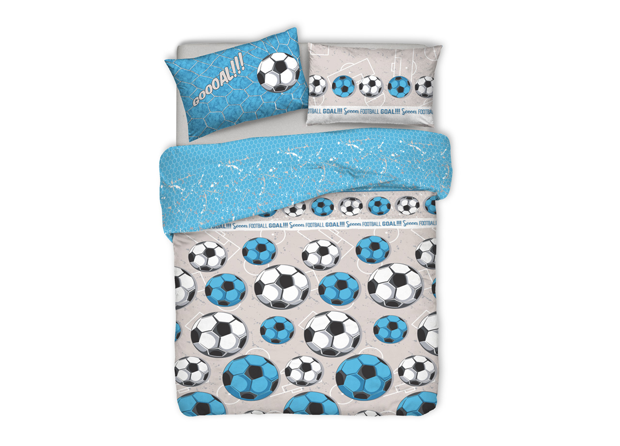 foto del prodotto copripiumino sacco piumone pensieri delicati cotone disegno calcio matrimoniale azzurro
