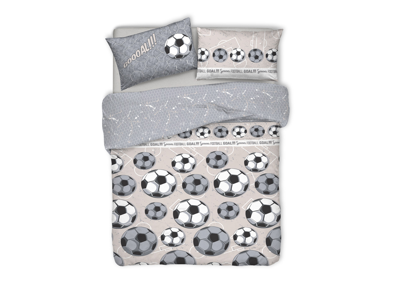 foto del prodotto copripiumino sacco piumone pensieri delicati cotone disegno calcio matrimoniale grigio