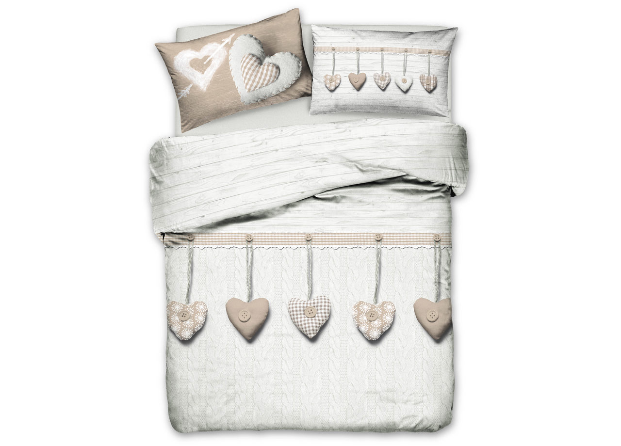 foto del prodotto copripiumino sacco piumone pensieri delicati cotone disegno cuore appeso singolo beige