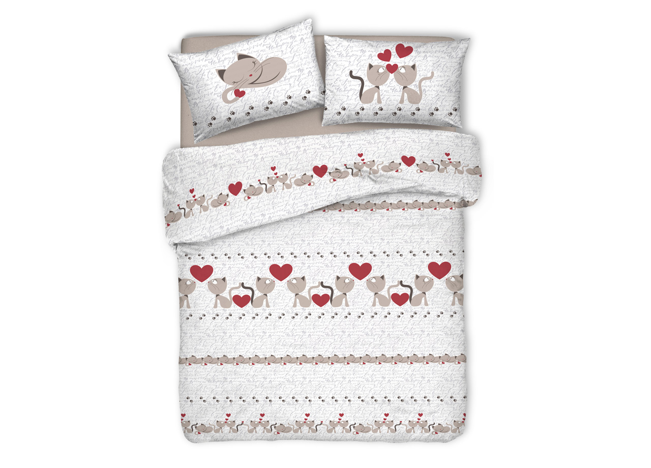foto del prodotto copripiumino sacco piumone pensieri delicati cotone disegno gattini matrimoniale beige