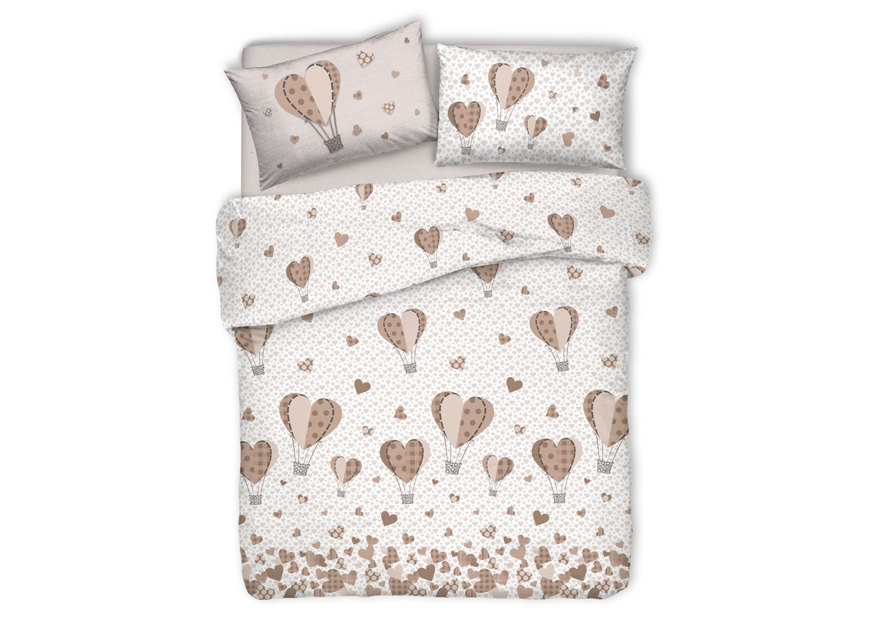 foto del prodotto copripiumino sacco piumone pensieri delicati cotone disegno mongolfiera singolo beige