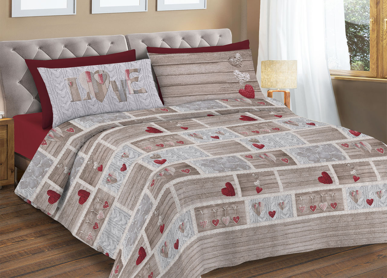 foto del prodotto copripiumino sacco piumone pensieri delicati cotone disegno shabby love matrimoniale rosso