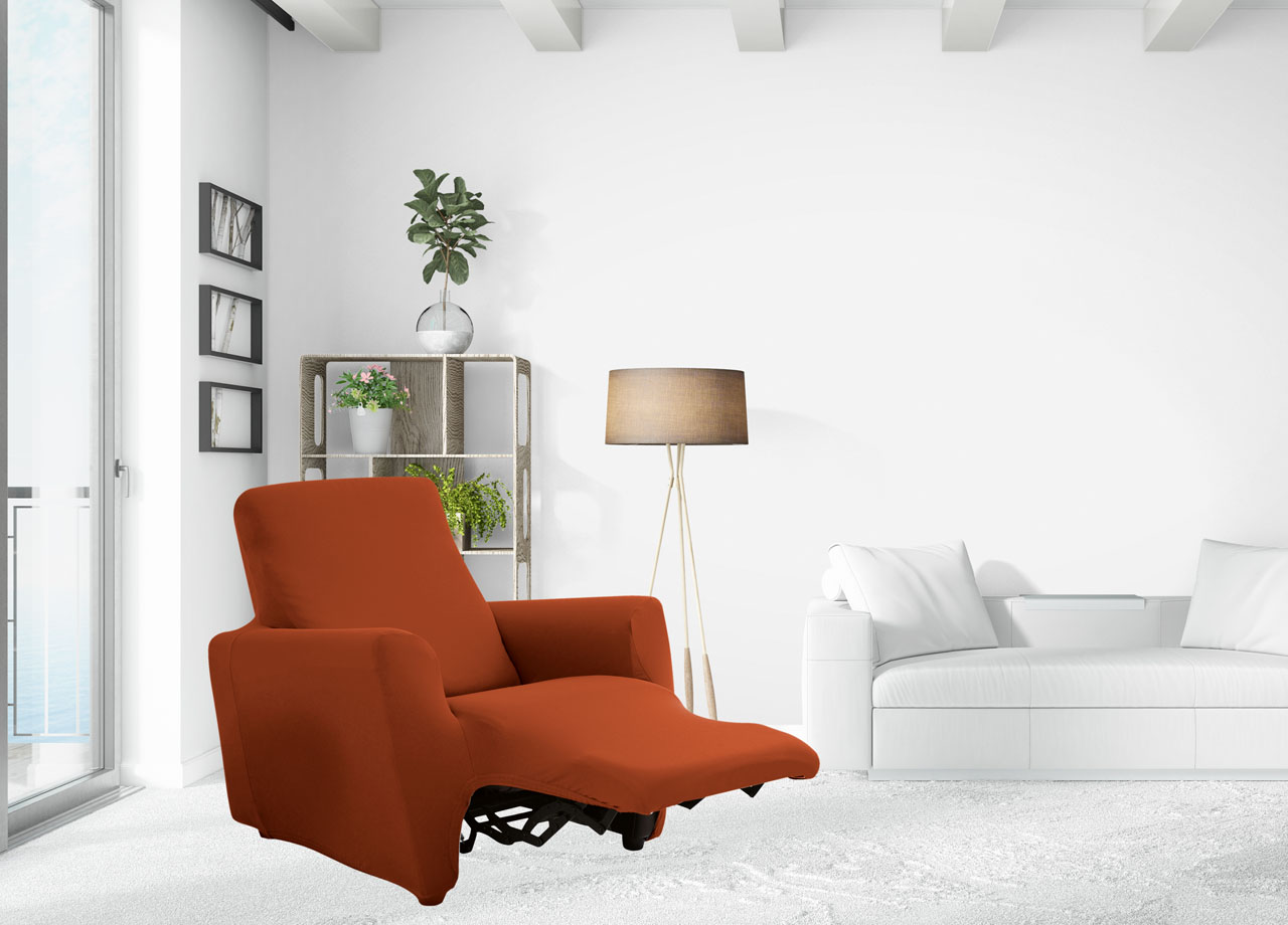 foto del prodotto copripoltrona reclinabile elasticizzato antimacchia magic tinta unita arancio poltrona relax idrorepellente