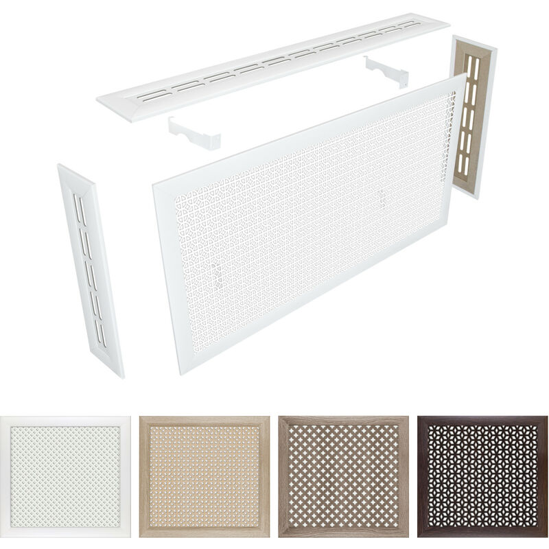 foto del prodotto copriradiatore in hdf e mdf varie dimensioni 90 120 150 cm copertura per riscaldamento staffa per radiatore rigato, accessori di fissaggio hexim