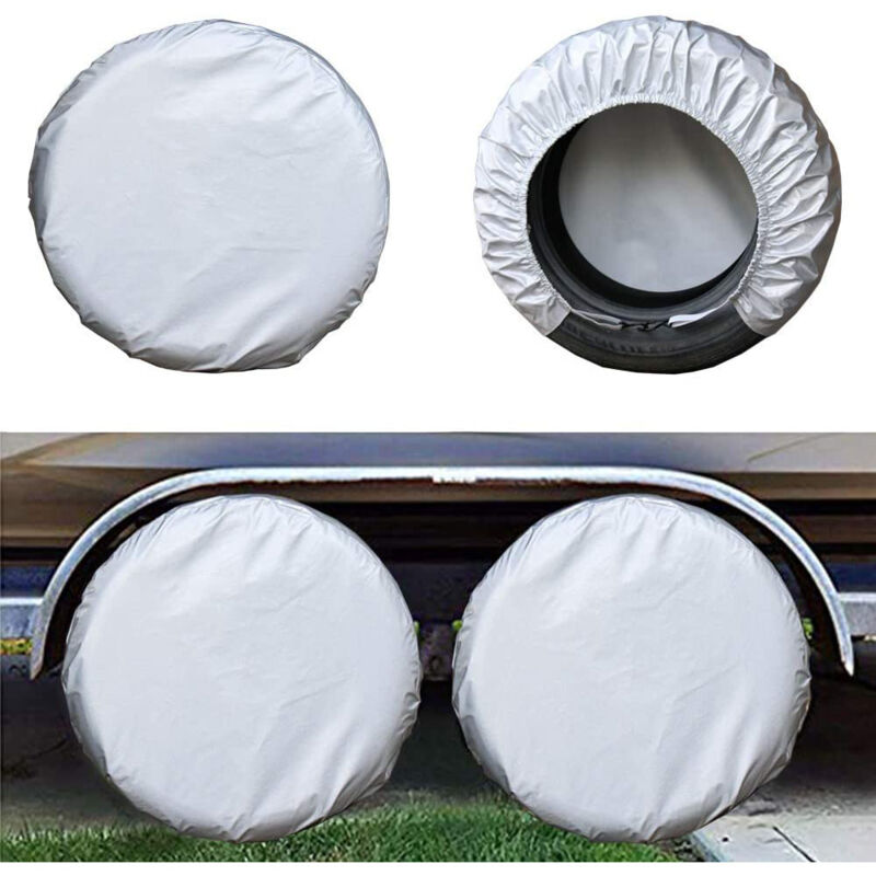 foto del prodotto copriruota per pneumatici per camper confezione da 4, argento , protezioni solari uv impermeabili oxford per camion, camper, barca, rimorchio,