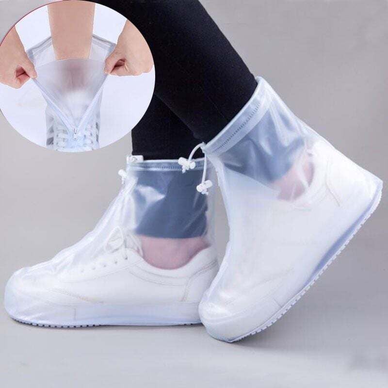 foto del prodotto copriscarpe impermeabili copriscarpe riutilizzabili in silicone antiscivolo trasparenti xxl 43 44 bianco