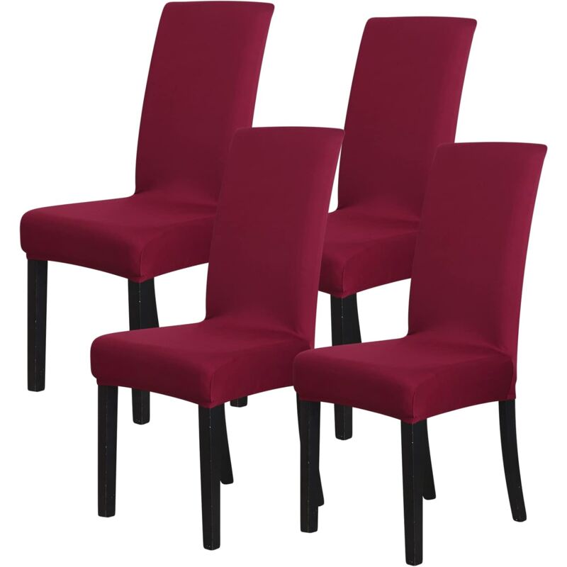 foto del prodotto coprisedia da pranzo elasticizzati, 4 pezzi, rosso vino, lavabili e sfoderabili bebusingoto