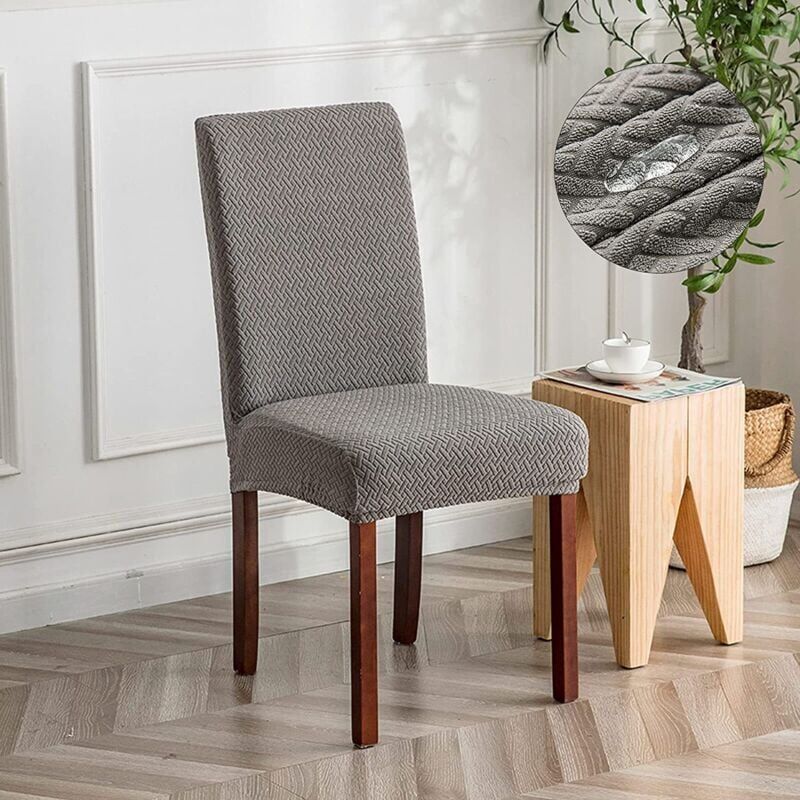 foto del prodotto coprisedia impermeabile con stampa tartan jacquard grigia, coprisedia universale moderno e resistente per hotel, banchetti e ristoranti 1 pezzo 