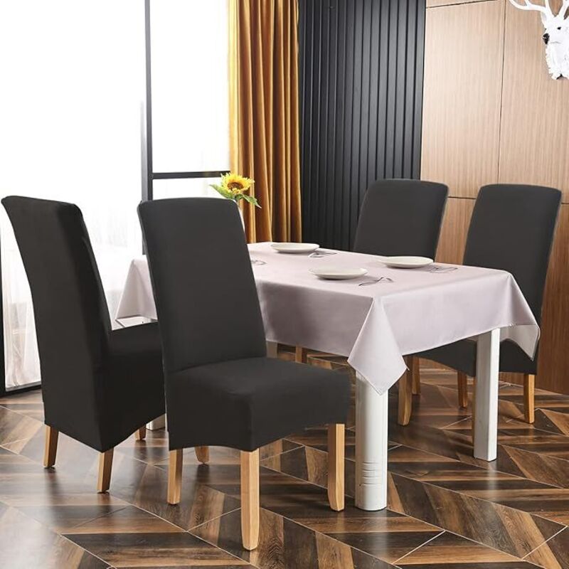 foto del prodotto coprisedie con schienale 6 pezzi, coprisedie elasticizzato nero, lavabile estraibile, molto facile da pulire e resistente, coprisedile, moderna sala