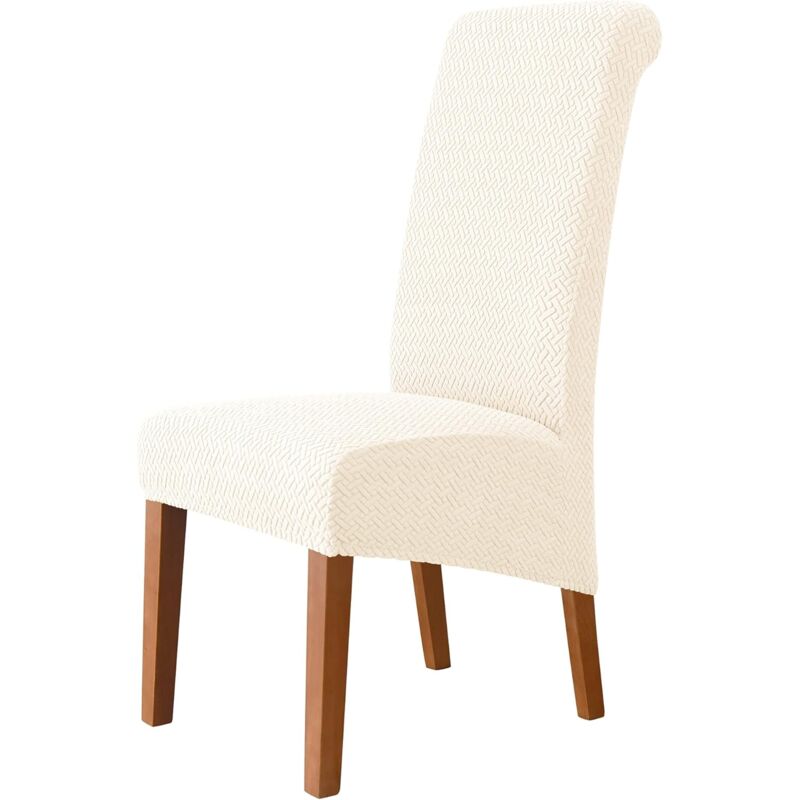 foto del prodotto coprisedie da pranzo grandi, coprisedie jacquard geometrici per sedie da pranzo grandi, coprisedie parsons elasticizzati e lavabili, set da 2, crema