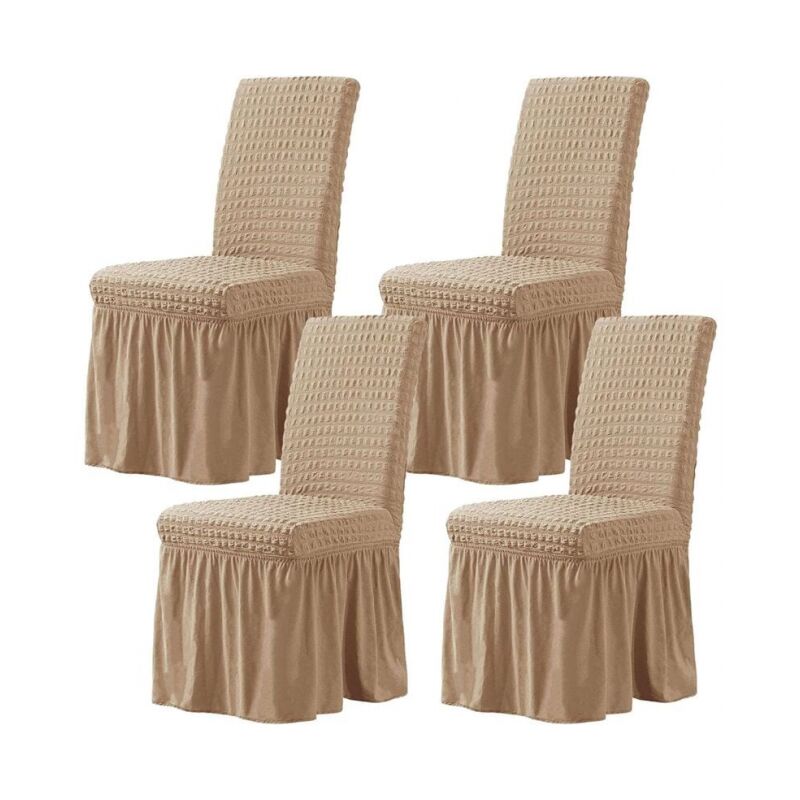foto del prodotto coprisedie elastiche per sala da pranzo, 4 pezzi, avena, coprisedie elastiche in seersucker con gonna, coprisedie per cerimonia di matrimonio in hotel