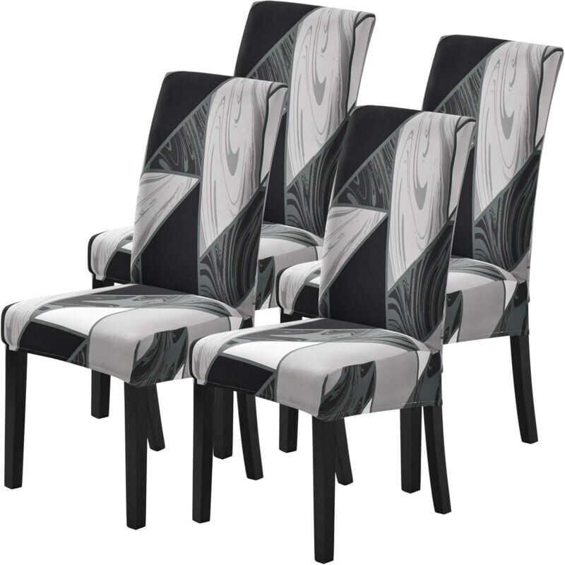 foto del prodotto coprisedie elasticizzate da pranzo 4 pezzi coprisedie universali stampate coprisedie antiscivolo per casa hotel ristorante decor grigio