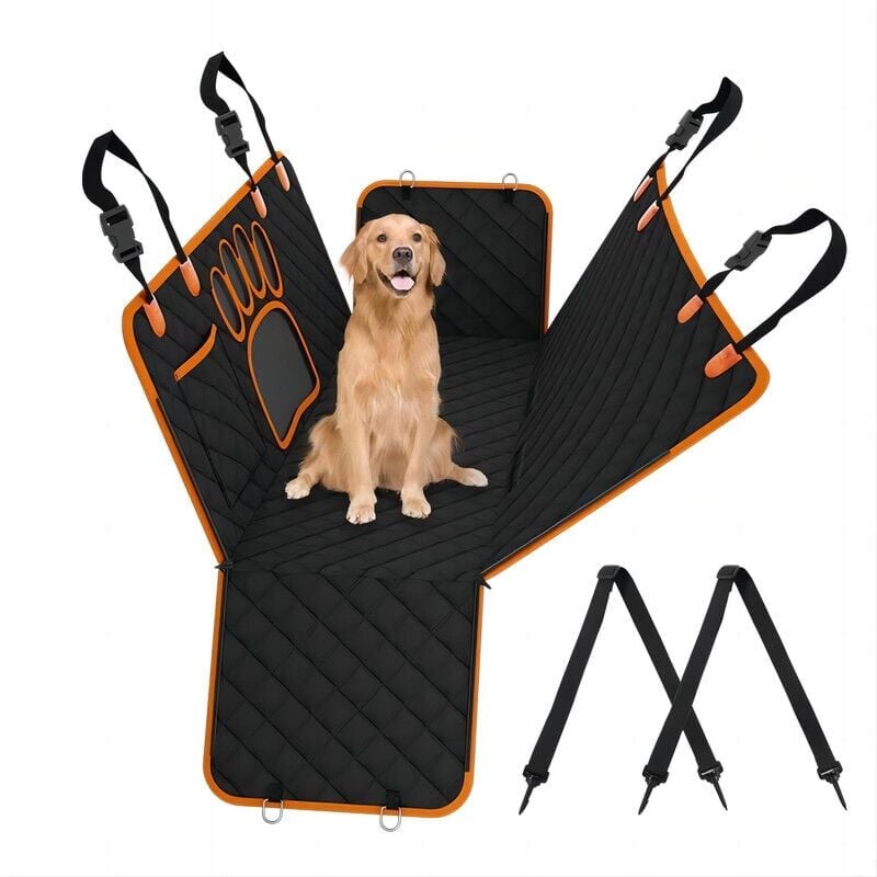 foto del prodotto coprisedile per auto per cani, antiscivolo, impermeabile, con finestra di visualizzazione, protezione universale per bagagliaio, 137 x 147 cm, nero.