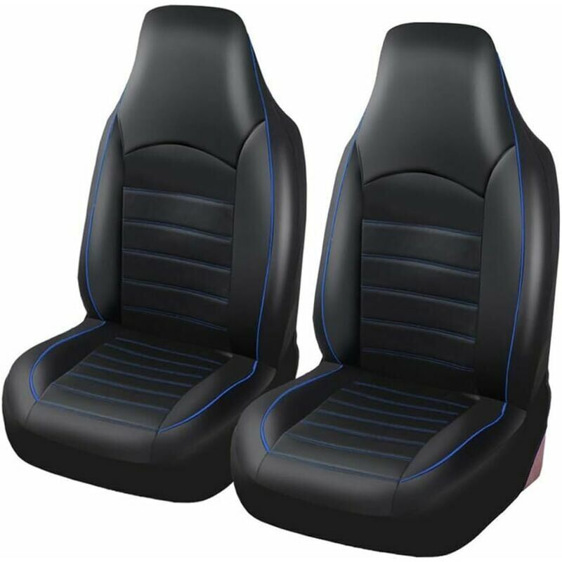 foto del prodotto coprisedili anteriori universali per auto in similpelle per 2 posti, nero blu, interni per tuning auto