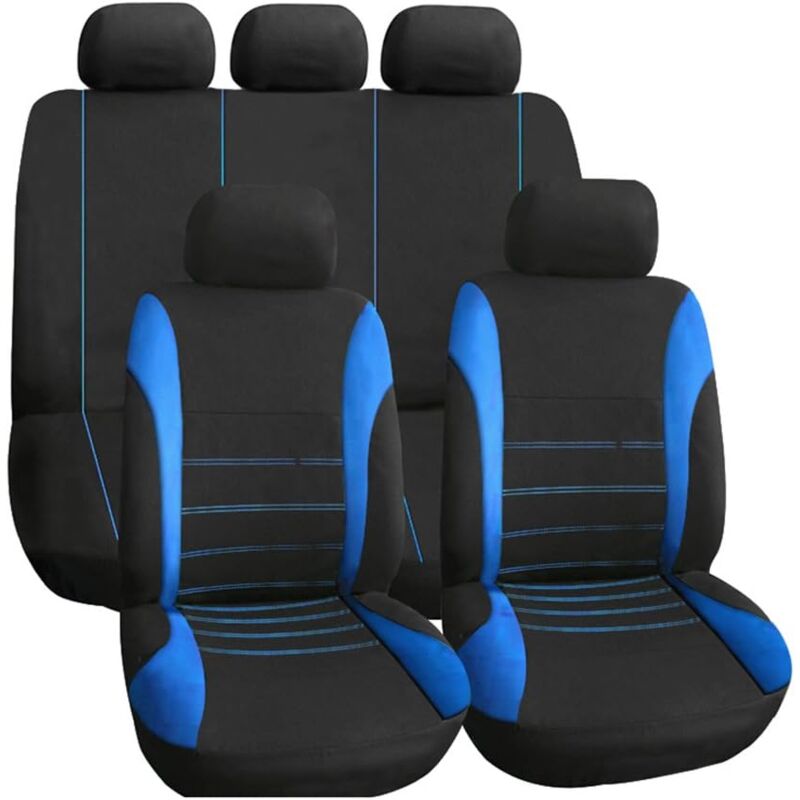 foto del prodotto coprisedili universali per auto blu nero, accessori interni per auto, cuscino per sedile auto in stile sportivo, set completo da 9 pezzi