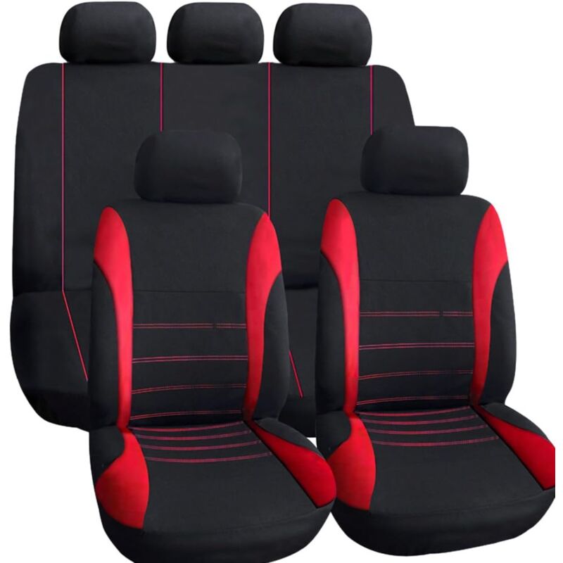 foto del prodotto coprisedili universali per auto, nero rosso, accessori interni per auto, cuscino per sedile auto in stile sportivo, set completo da 9 pezzi