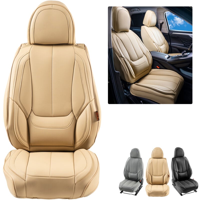foto del prodotto coprisedili universali per auto sedili anteriori 6 pezzi coprisedili in ecopelle, disegno completamente chiuso, con poggiatesta rimovibile, airbag,