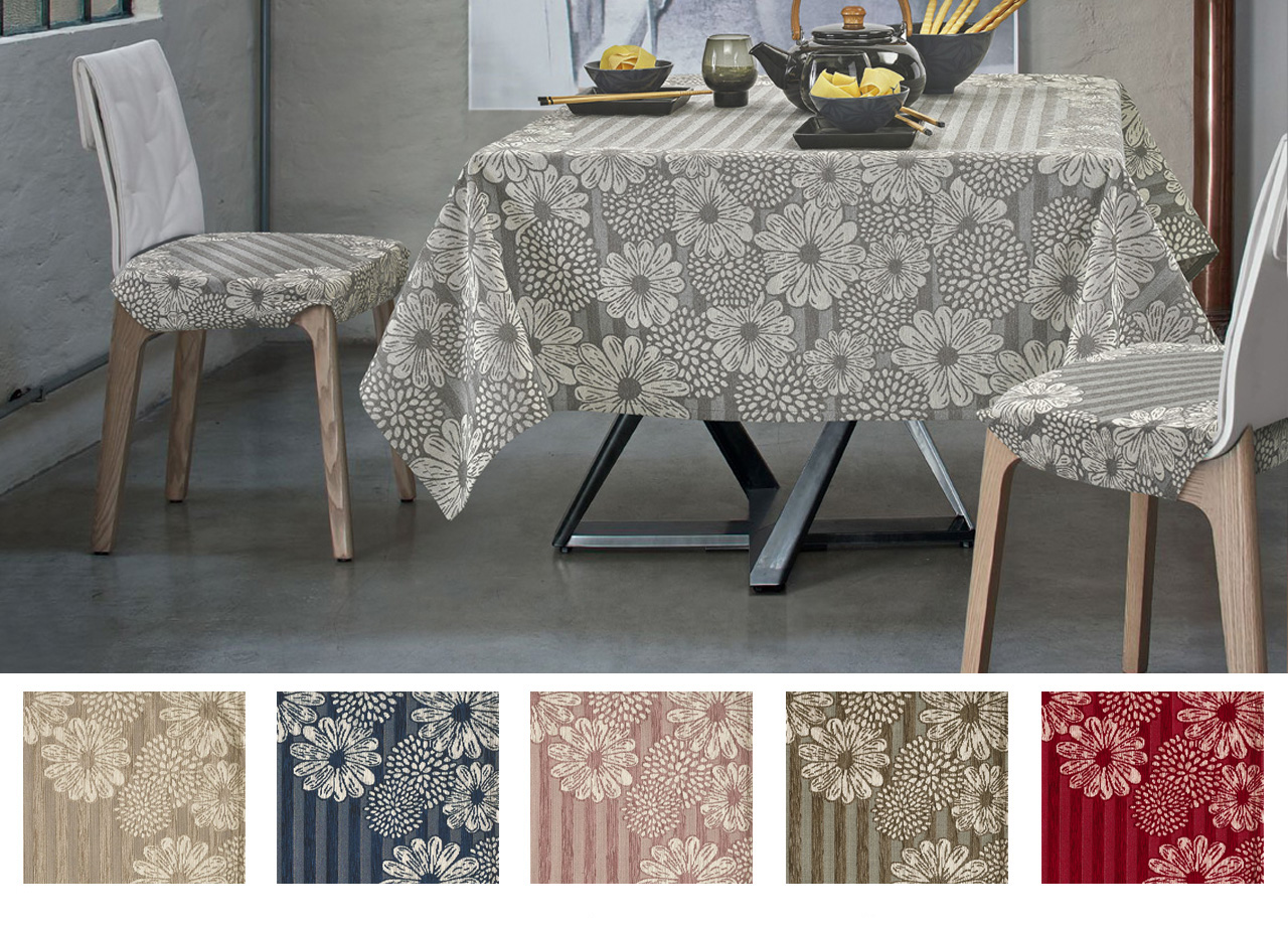 foto del prodotto copritavolo antimacchia disegno sole colore grigio by suardi 140x210 grigio
