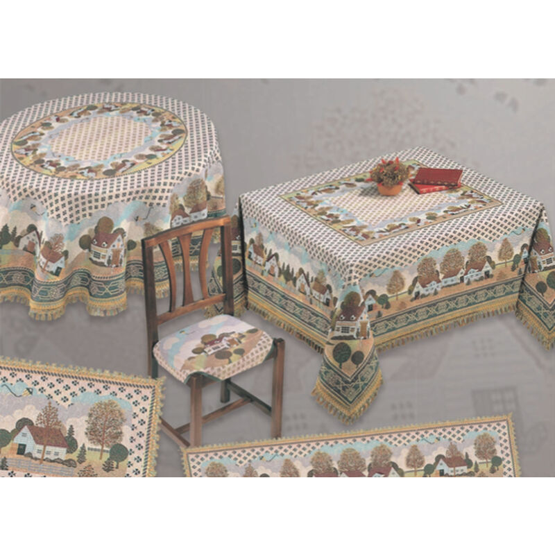 foto del prodotto copritavolo jacquard disegno casette by suardi, misura180x180colorecasette