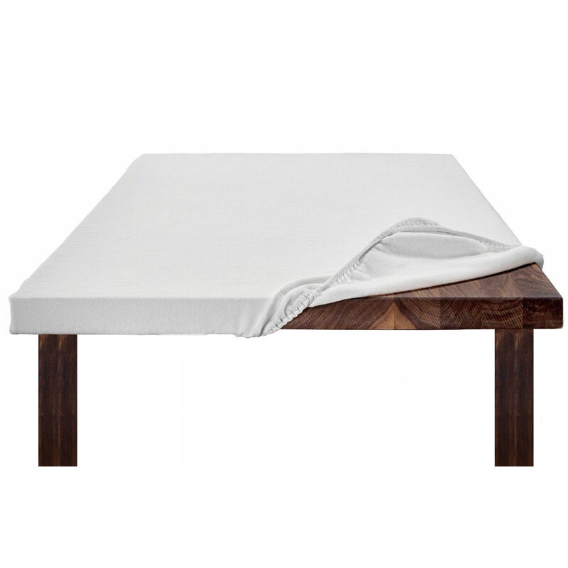 foto del prodotto copritavolo mollettone salvatavolo sottotovaglia protezione macchie feltro bianco elastico sul bordo made in italy, misura75x75colorebianco