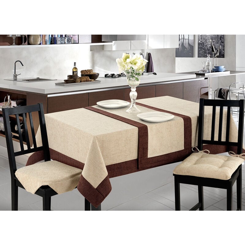 foto del prodotto copritavolo salotto/cucina cinigliato bordo applicato modello intreccio, misurarunner 45x130coloreruggine