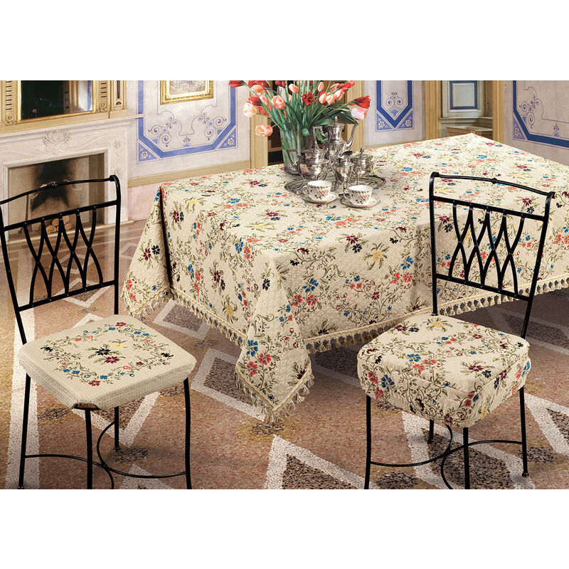 foto del prodotto copritavolo salotto cucina jacquard modello chanell made in italy, misura140x140colorechanell