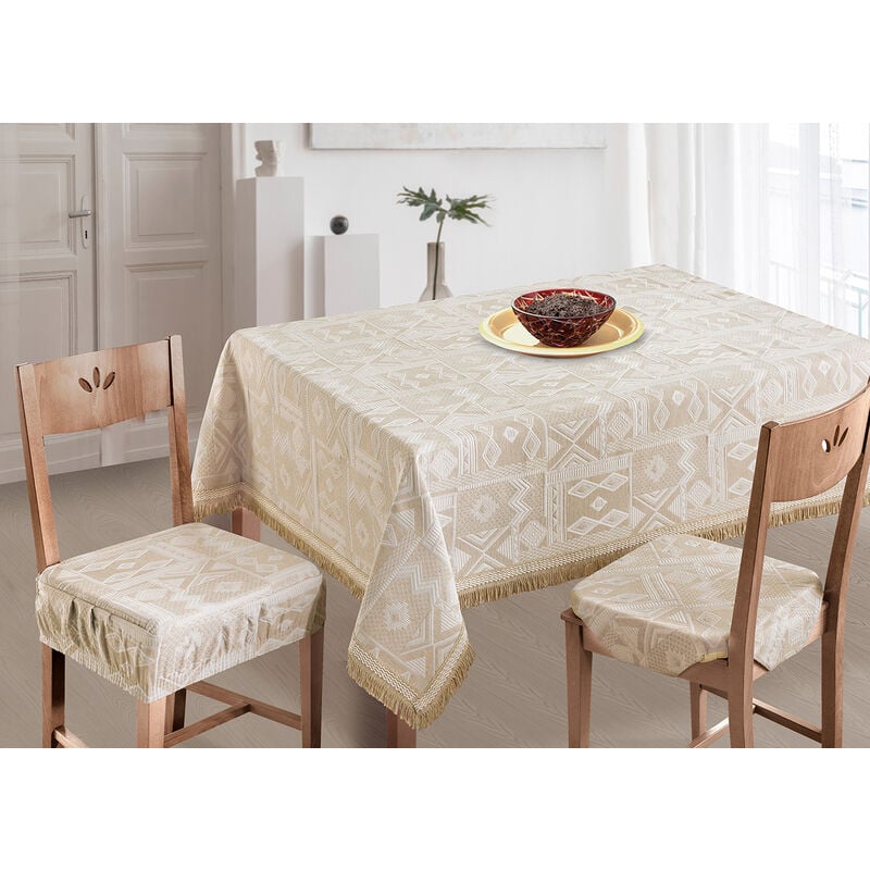 foto del prodotto copritavolo salotto cucina jacquard modello mexico made in italy, misura140x140coloreoro