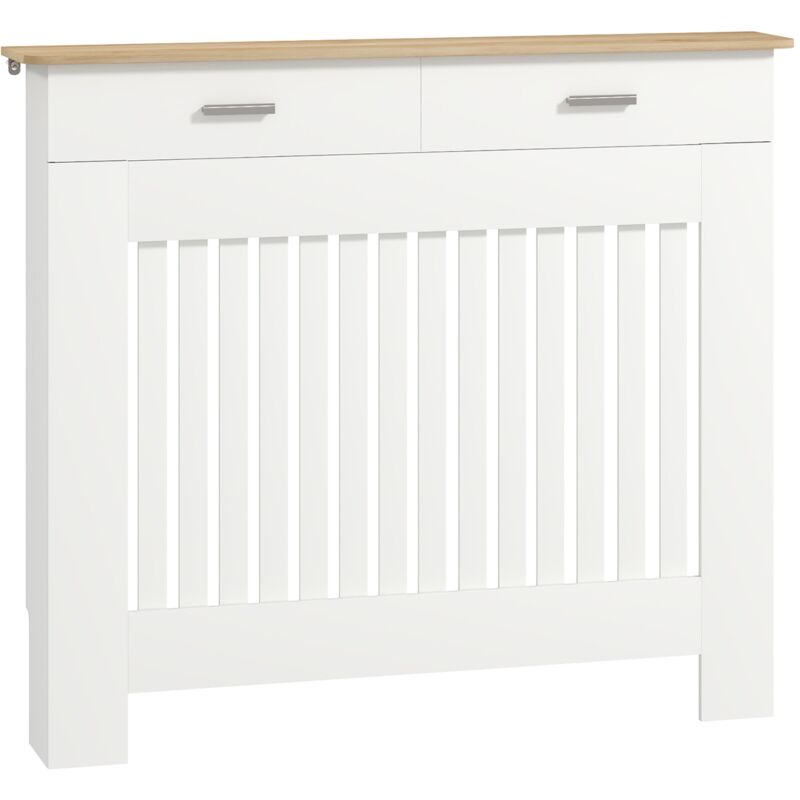 foto del prodotto copritermosifone a doghe antiribaltamento 112x19x97 cm con vano contenitore in legno bianco