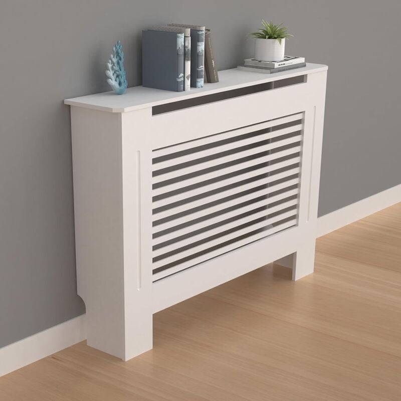 foto del prodotto copritermosifone alto 100 cm copritermosifone bianco in legno moderno copertura termosifone in mdf taglia media, 111x19x101cm