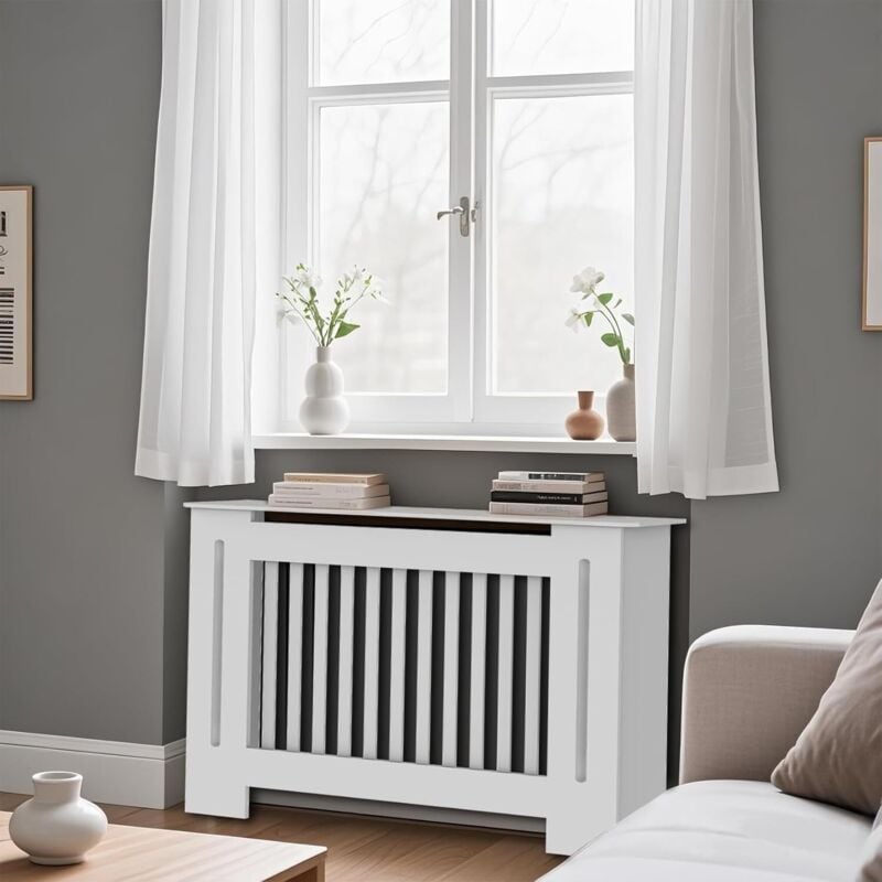 foto del prodotto copritermosifone bianco in mdf alto 90 cm 111x19x92cm