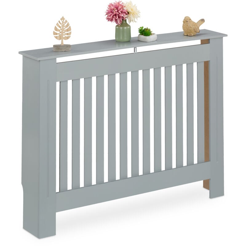 foto del prodotto copritermosifone in legno mdf, copricalorifero rustico, 83x112x19 cm, copertura protezione termosifone, grigio relaxdays