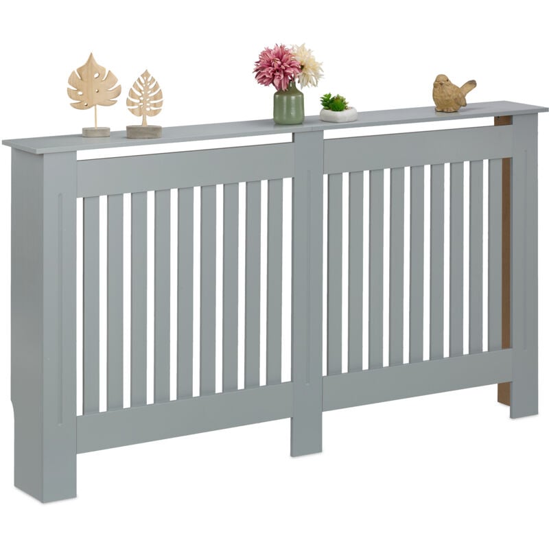 foto del prodotto copritermosifone in legno mdf, copricalorifero rustico, 83x152x19 cm, copertura protezione termosifone, grigio relaxdays