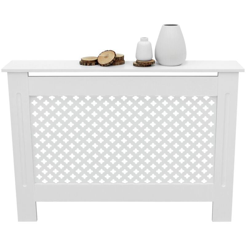 foto del prodotto copritermosifone mdf 112 x 19 x 82 cm rivestimento copertura per radiatore termosifone verniciato bianco con motivo a nido d ape copricalorifero