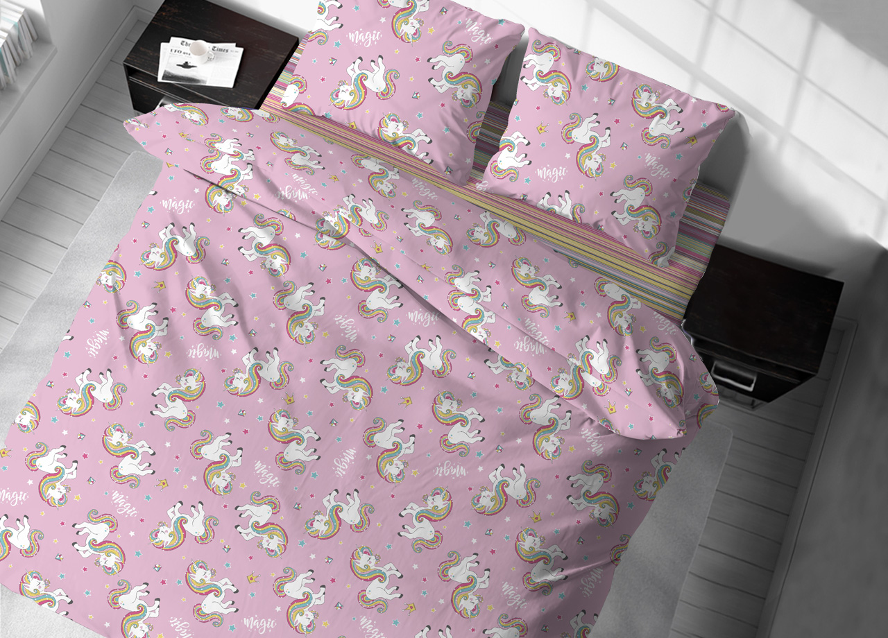 foto del prodotto copritrapunta sacco per trapunta 100 cotone disegno unicorno rosa singolo unicorno