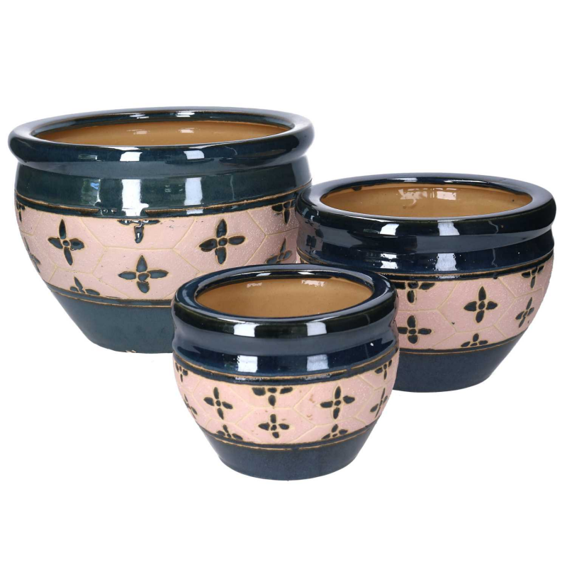 foto del prodotto coprivaso ceramica 1 3 blu beige cm 30h21