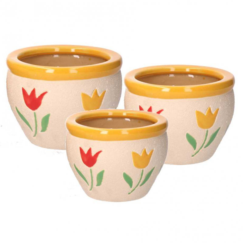 foto del prodotto coprivaso ceramica 1 3 tulipani cm 30h21