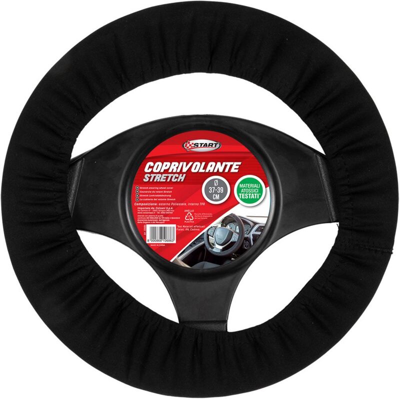foto del prodotto coprivolante auto stretch diametro 37 39 cm nero, universale poliestere tpr volante macchina materiali atossici testati