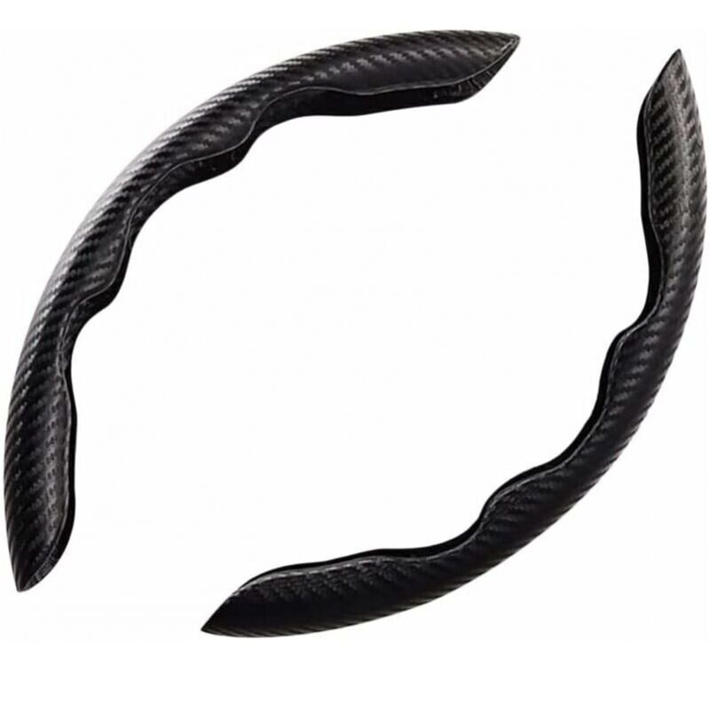 foto del prodotto coprivolante per auto nero, confezione da 2 coprivolante universale ultraleggero in fibra di carbonio, adatto alla maggior parte delle auto.