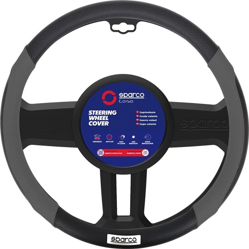 foto del prodotto coprivolante spc1113 auto universale grigio e nero con dettagli traforati
